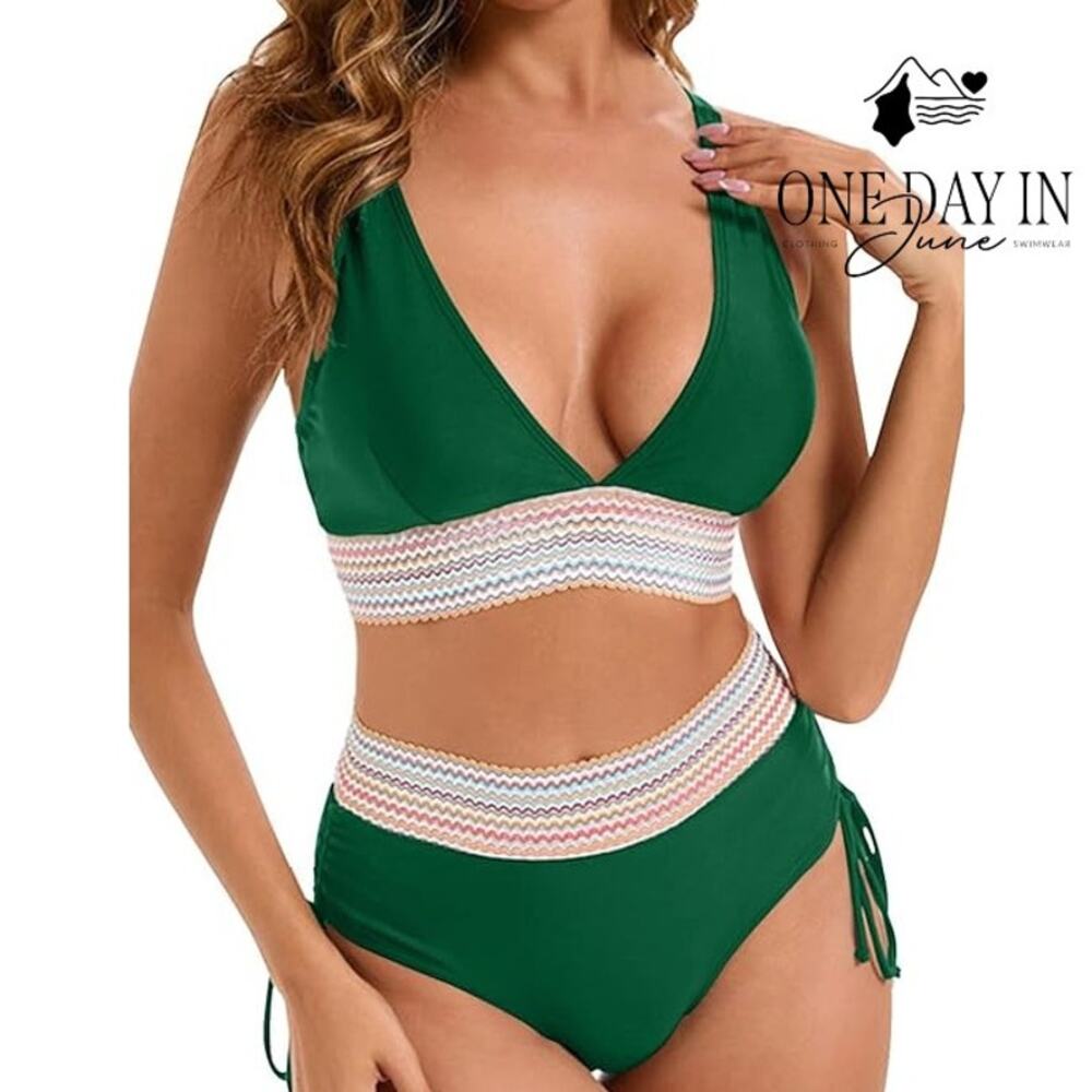 Blooming Jelly High Waist Drawstring Bikini Swimsuit Size XL